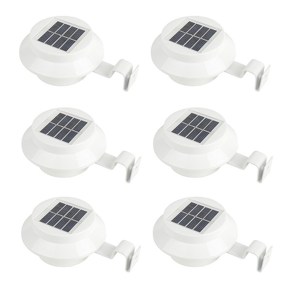 iSunMoon 6 Pack Outdoor Solar Powered 3 LED Gutter Light Fence Roof Gutter Garden Yard Wall Lamp